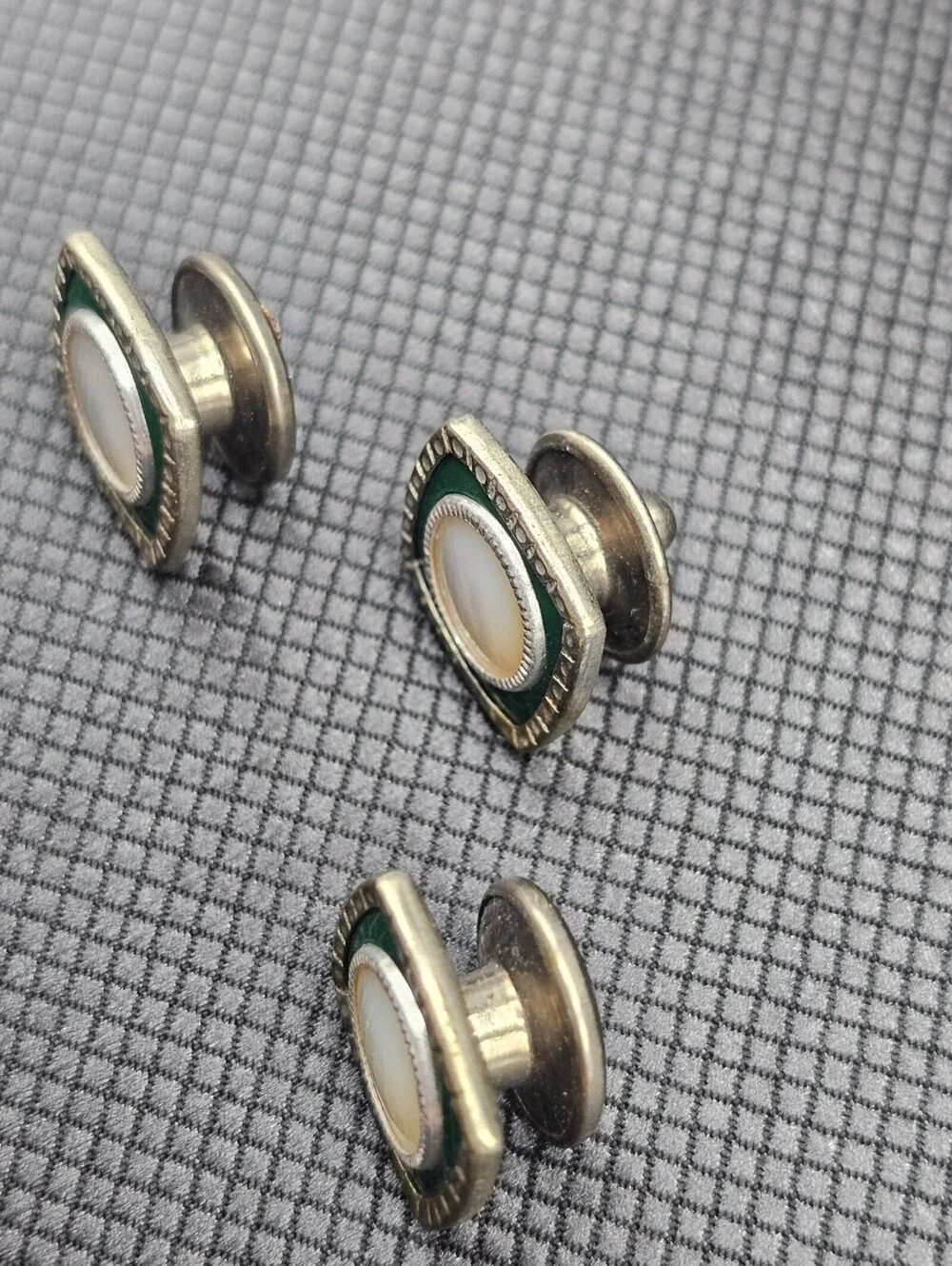 Vintage Green and White Enamel Cufflinks Set